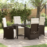 Set mese grădină 5 piese și perne din ratan polimeric maro, Masa grădină  neagră 140x80x73 cm, sticlă întărită GartenMobel Dekor