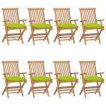Scaune de grădină cu perne verde aprins, 8 buc., lemn masiv tec GartenMobel Dekor