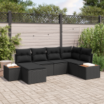 Set de canapea pentru grădină 6 piese cu perne Negru Poliratan Acacia GartenMobel Dekor