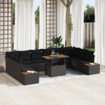 Set de dining pentru grădină cu 11 piese și perne negre din poliratan acacia GartenMobel Dekor