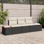 Set canapea grădină  cu perne, negru, poliratan, acacia, Canapea grădină  cu depozitare și perne, negru, poliratan GartenMobel Dekor