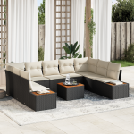 Set de Sofa de Grădină  din 6 Piese cu Perne, Ratan Poli Negru, Sofa de Grădină  cu 2 Locuri cu Spațiu de Depozitare și Perne, Ratan Poli Negru GartenMobel Dekor
