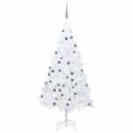 Brad Crăciun pre-iluminat artificial set globuri alb 180 cm PVC GartenMobel Dekor