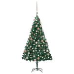 Brad Crăciun pre-iluminat cu set globuri, verde, 120 cm, PVC GartenMobel Dekor