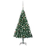 Brad Crăciun pre-iluminat cu set globuri, verde, 150 cm, PVC GartenMobel Dekor