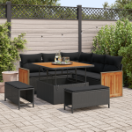 Set de canapele de grădină  cu perne 8 piese Negru Poliratan Acacia, Canapea de grădină  cu perne 2 locuri Negru Poliratan, Set de dining de grădină  3 piese cu perne Negru Poliratan Acacia GartenMobel Dekor