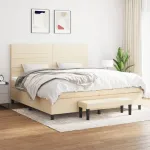 Pat box spring cu saltea, crem, 200x200 cm, textil GartenMobel Dekor