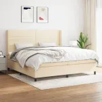 Pat box spring cu saltea, crem, 200x200 cm, textil GartenMobel Dekor