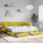 Pat de zi cu extensie și sertare, galben, 100x200 cm, catifea GartenMobel Dekor
