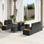 Set de Sofa pentru Grădină  cu Perne Negru Poliratan Acacia, Sofa pentru Grădină  cu 2 Locuri și Depozitare & Perne Negru Poliratan, Set de Dining pentru Grădină  cu 3 Piese și Perne Negru Poliratan Acacia GartenMobel Dekor