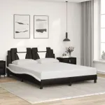 Cadru de pat cu tăblie, negru/alb, 160x200 cm, piele ecologică GartenMobel Dekor