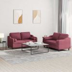 Set canapea cu perne, 2 piese, roșu vin, material textil GartenMobel Dekor