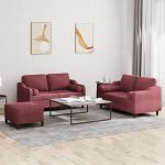 Set canapea cu perne, 3 piese, roșu vin, material textil GartenMobel Dekor