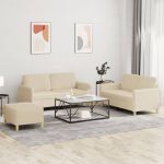 Set de canapele cu perne, 3 piese, crem, textil GartenMobel Dekor