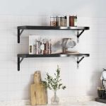 Rafturi de perete, 2 buc. 75x23,5 cm negru oțel inoxidabil GartenMobel Dekor