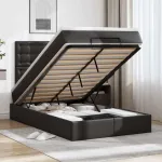 Cadru pat otoman cu saltea neagră 120x190 cm piele artificială GartenMobel Dekor