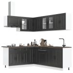 Set dulap de bucătărie 11 piese „Kalmar” lemn negru prelucrat GartenMobel Dekor