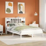 Pat cu bibliotecă fără saltea, alb, 140x190 cm, lemn masiv pin GartenMobel Dekor