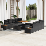 Set de 11 piese pentru sofa de grădină cu pernuțe Negru Poliratan Acacia GartenMobel Dekor