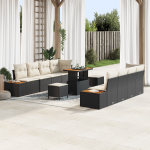 Set de Canapea pentru Grădină  cu Perne - Negru Poliratan Acacia, Sofa pentru Grădină  cu 2 Locuri cu Spațiu de Stocare & Perne - Negru Poliratan, Set de Dining pentru Grădină  cu 3 Piese și Perne - Negru Poliratan Acacia GartenMobel Dekor