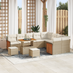 Set de canapea pentru grădină  12 Piese cu Perne Bej Ratan Poli Acacia, Set de dining pentru grădină  3 Piese cu Perne Bej Ratan Poli Acacia GartenMobel Dekor