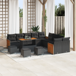Set de canapea pentru grădină  cu perne Negru Poli Ratan Acacia, Set de dining pentru grădină  cu 4 piese cu perne Negru Poli Ratan Acacia GartenMobel Dekor
