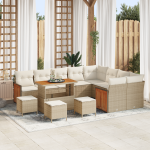 Set de sofa de grădină  cu 13 piese și perne Bej Ratan Poli Acacia, Set de dining de grădină  cu 4 piese și perne Bej Ratan Poli Acacia GartenMobel Dekor