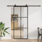 Ușă glisantă cu set de feronerie neagră 90x205 cm Sticlă ESG GartenMobel Dekor