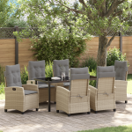 Set 7 Piese Masă Grădină cu Pernițe Bej Poliratan GartenMobel Dekor