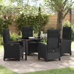 Set de dining pentru grădină , format din 5 piese, cu perne, Ratan Poliratan Negru GartenMobel Dekor