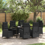 Set Dining Grădină 7 Piese cu Perne Negru Ratan Poli GartenMobel Dekor