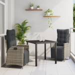 Set de 3 Piese de Dining pentru Grădină Gri Ratan Polipropilenic GartenMobel Dekor