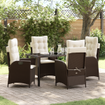 Set de Masă pentru Grădină cu 5 Piese cu Perne Maro Rattan Poliratan GartenMobel Dekor