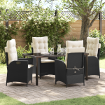 Set de dining de grădină 5 piese cu perne Negre Poliratan GartenMobel Dekor