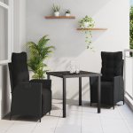 Set de masă de grădină 3 piese, ratan poli negru GartenMobel Dekor