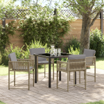 Set Dining cu 5 Piese și Perne Bej din Poli Ratan GartenMobel Dekor