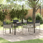 Set de mese pentru grădină  cu perne gri deschis din poliratan, Masă de grădină  neagră 160x80x73 cm cu sticlă securizată GartenMobel Dekor