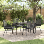 Set de 5 Piese pentru Cină în Grădină cu Pernițe Negru din Ratan Poly GartenMobel Dekor