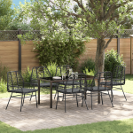 Set de dining de grădină 7 piese cu perne Negru Ratan Poli GartenMobel Dekor