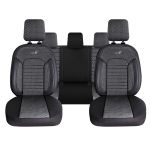 Set Huse Scaune Auto Panda Belek, material textil cu piele ecologica, cu fermoare pentru bancheta rabatabila, gri inchis cu negru, 11 piese Automobile ProTravel