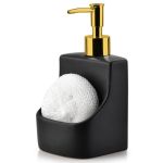 Dozator de Săpun cu Recipient pentru Burete și Burete Inclus Ceramic Negru 400 ml Handy KitchenServ