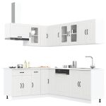 Set dulap de bucătărie din 11 piese „Kalmar” Lemn prelucrat alb GartenMobel Dekor
