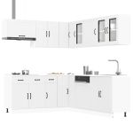 Set dulap de bucătărie din 11 piese „Lucca” Lemn prelucrat alb GartenMobel Dekor