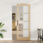 Ușă glisantă  cu set de accesorii 78x211 cm Lemn masiv de pin, Ușă interioară  cu sticlă 'ORKDAL'78x211x4 cm Lemn masiv de pin GartenMobel Dekor