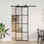 Ușă glisantă cu set de feronerie neagră 76x205 cm Sticlă ESG GartenMobel Dekor