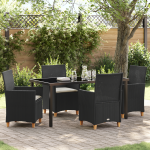 Set de Dining de Grădină de 5 Piese cu Perne din Ratan Poliratan Negru GartenMobel Dekor