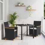 Set de dining pentru grădină 3 piese cu perne Negru Ratan Poli GartenMobel Dekor