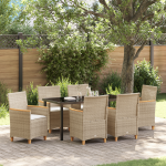 Set de dining pentru grădină cu 7 piese și perne bej din ratan poly GartenMobel Dekor