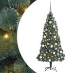 Brad de Crăciun artificial LED și set globuri Verde 150 cm PET GartenMobel Dekor