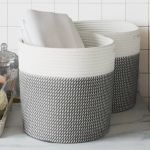 Coșuri de depozitare 2 buc. gri și alb Ø28x28 cm bumbac GartenMobel Dekor